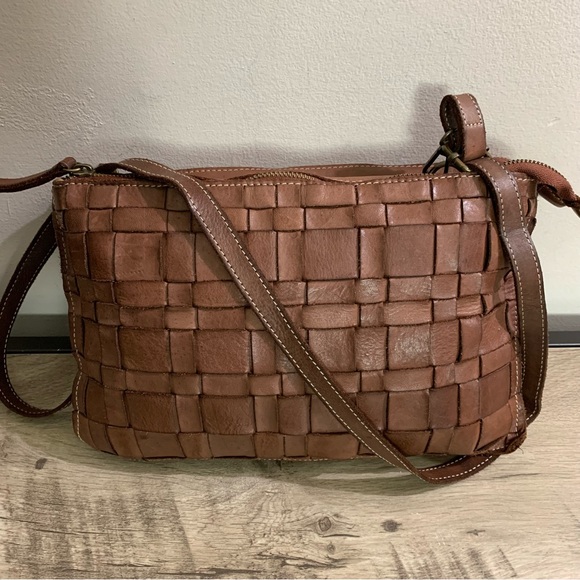 COSTANZA ROTA Brown Leather BASKET WEAVE Shoulder CROSSBODY Bag PURSE Italy - Picture 3 of 8